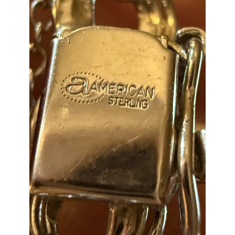 Vintage‎  Sterling Silver 5 Charms Bracelet with Safety Chain~ 7.5" - Picture 7 of 16